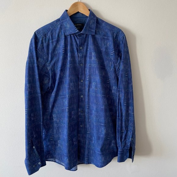 Bugatchi Shirt - Blue - Large - Shaped Fit - Picture 1 of 5
